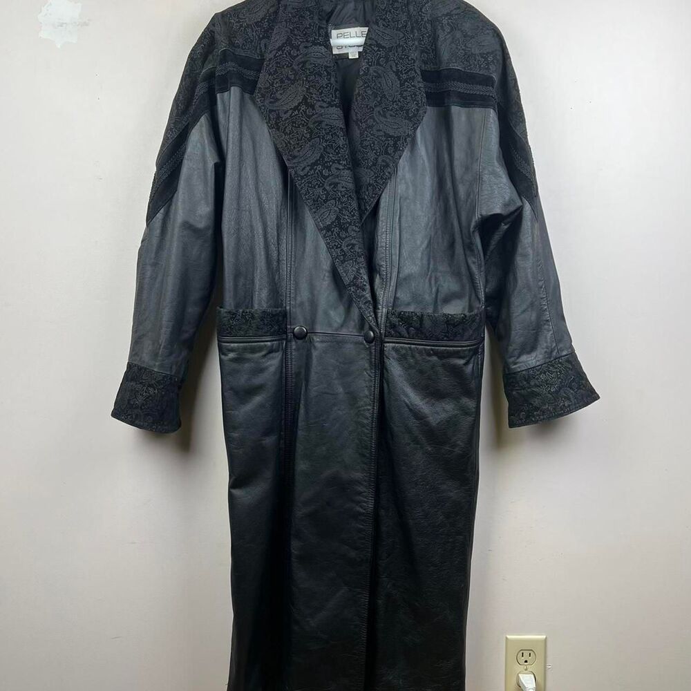 Pelle Studio Black Leather Trench Coat With Paisley Lining Size XS
